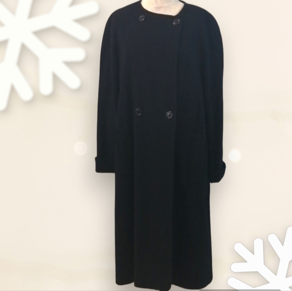 Louis Feraud Wool Angora Long Black Winter Coat Size 12 - Picture 2 of 15
